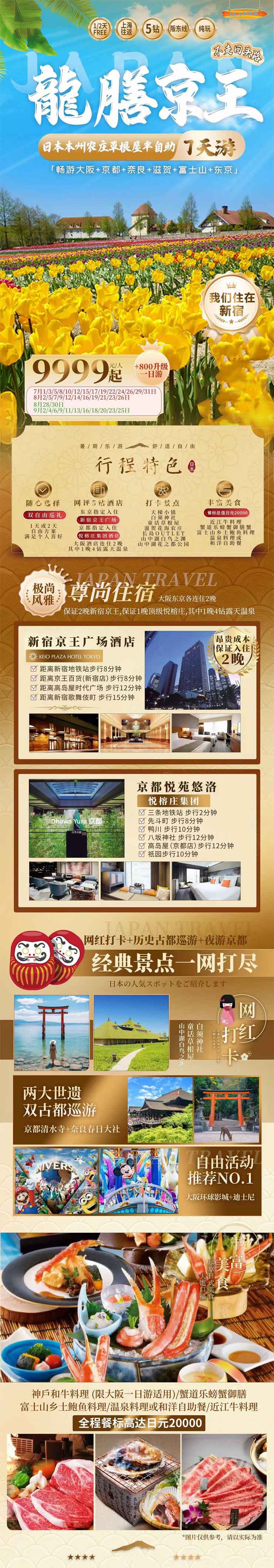 【楓葉季】【龍膳京王】日本本州京都深度雙自由7日游<VIP精致小團、5鉆住宿、半自助深度游>產品特色簡圖