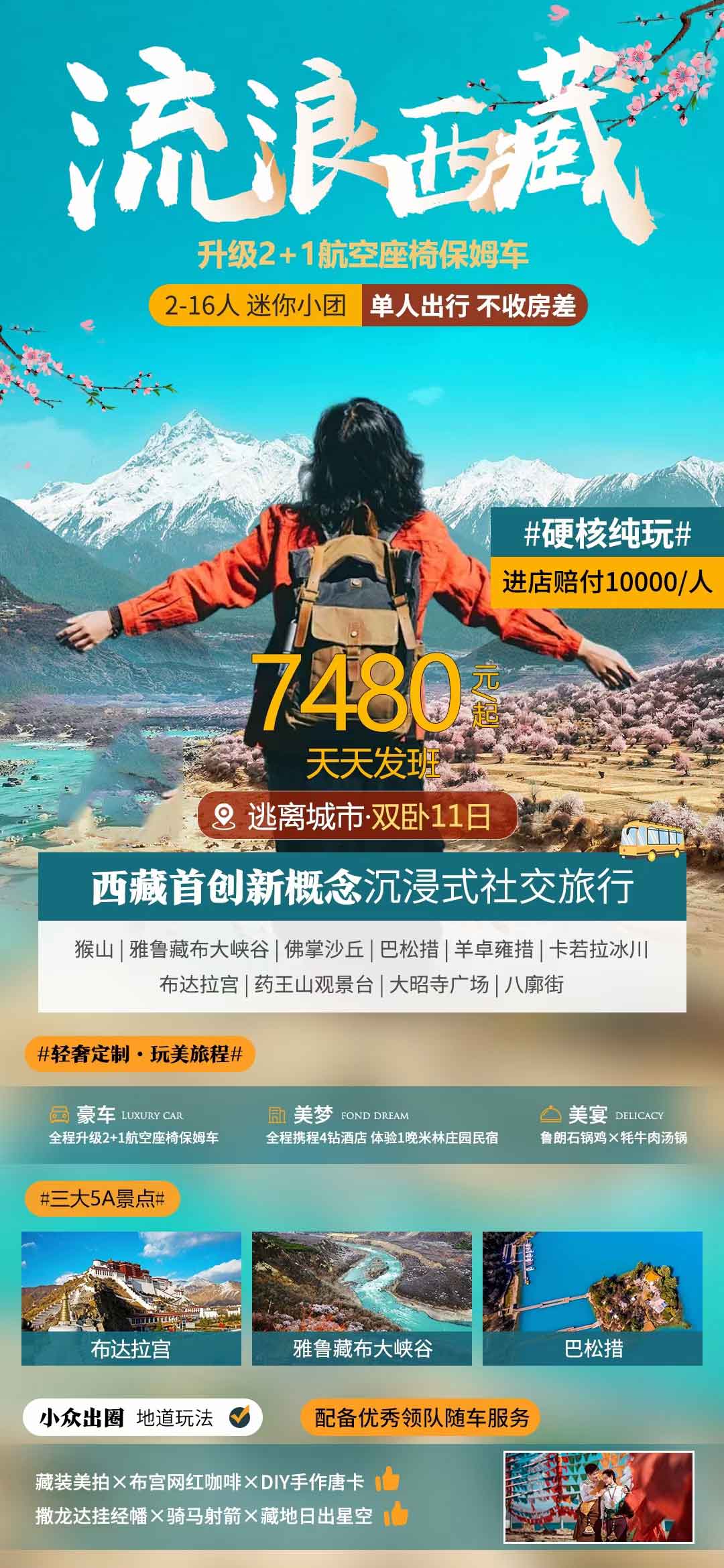【流浪西藏】拉薩+林芝+羊卓雍措雙臥11日/臥飛9日游<單人不收房差、0自費0購物、2-16人MINI小團>產品特色簡圖
