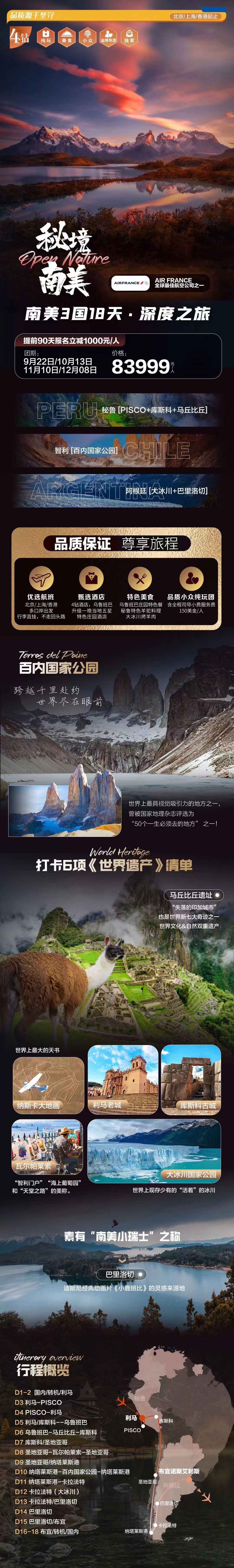 秘境南美|秘魯（PISCO+庫(kù)斯科+馬丘比丘）、智利（百內(nèi)）、阿根廷（大冰川+巴里洛切）3國(guó)18天.深度精品團(tuán)產(chǎn)品特色簡(jiǎn)圖